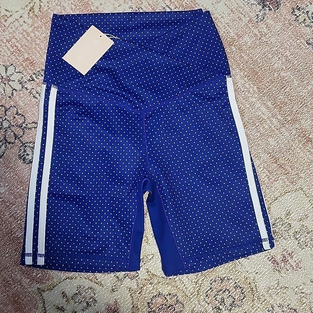 WILO Polka Dot Crossover Waist Blue Bike Athletic Short - Size S